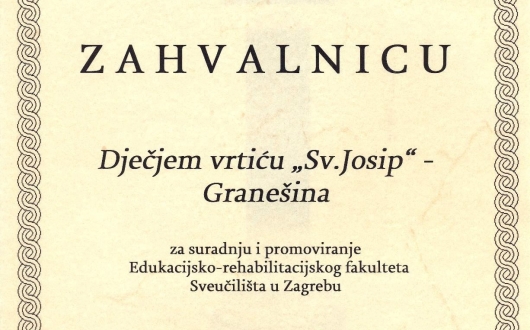 Zahvalnica Edukacijsko rehabilitacijskog fakulteta Zahvalnica Edukacijsko rehabilitacijskog fakulteta